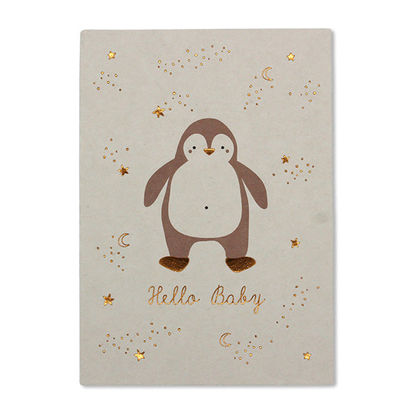 Ava & Yves Postkarte Pinguin "Hallo Baby" Rosé
