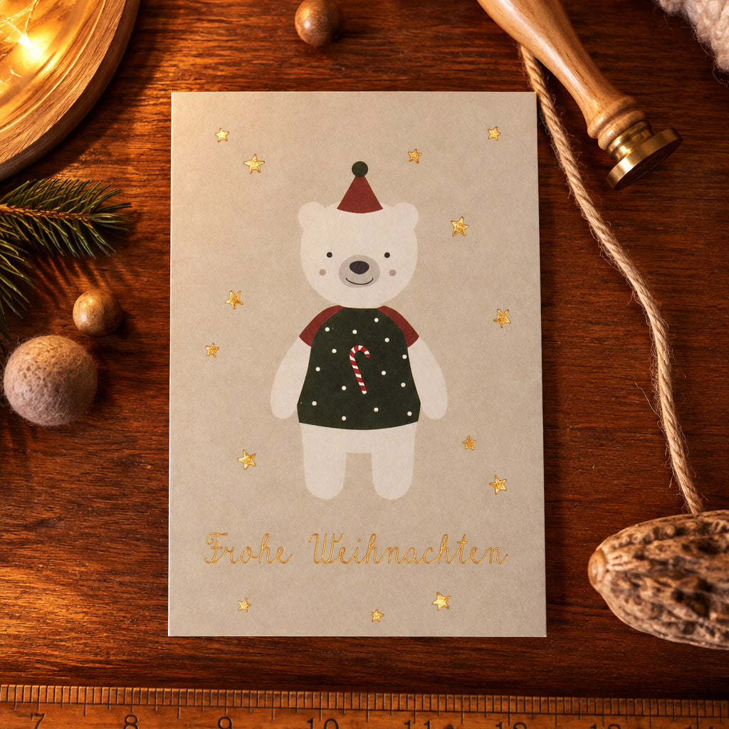 Ava & Yves Postkarte „Frohe Weihnachten- Bär"