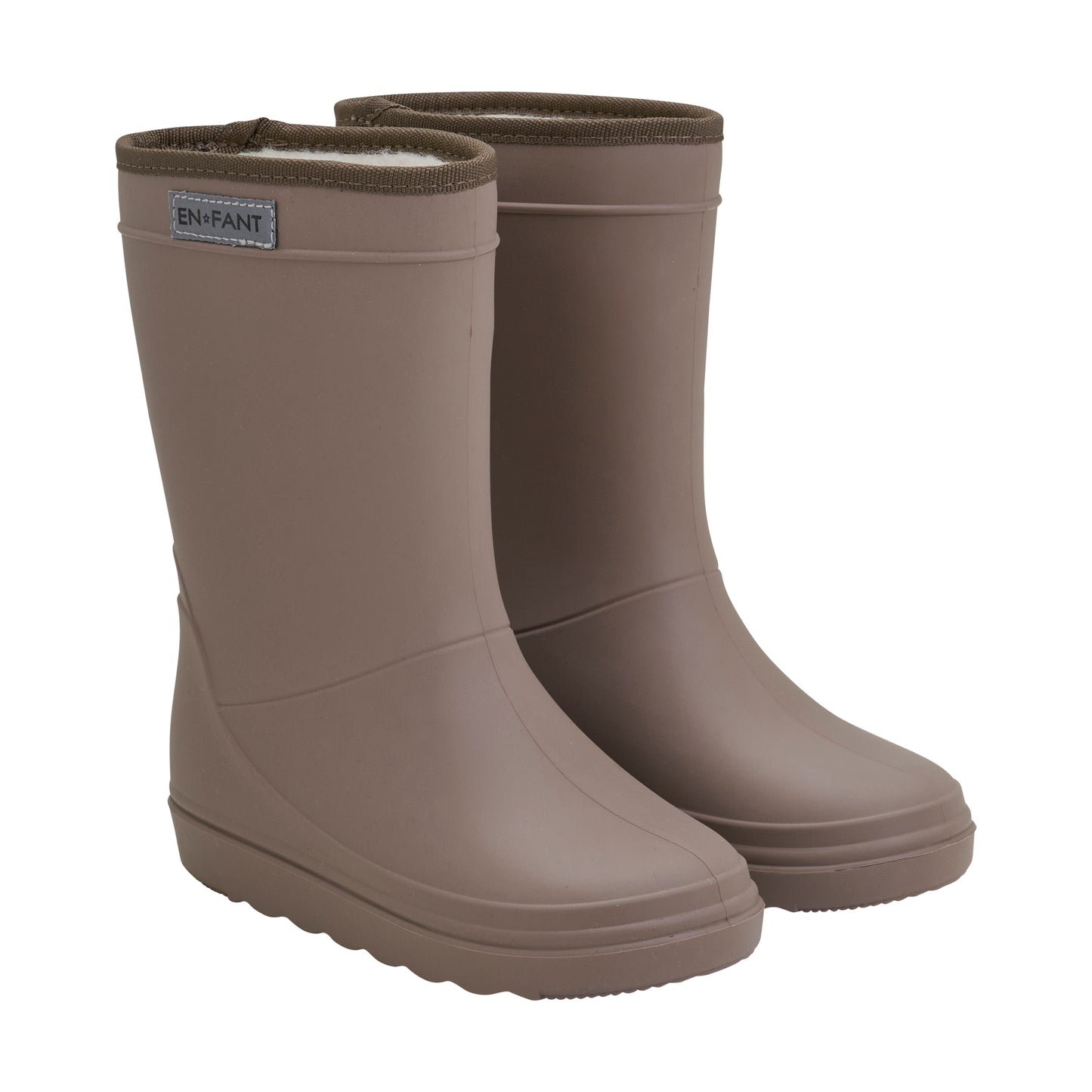 En Fant gefütterte Gummistiefel