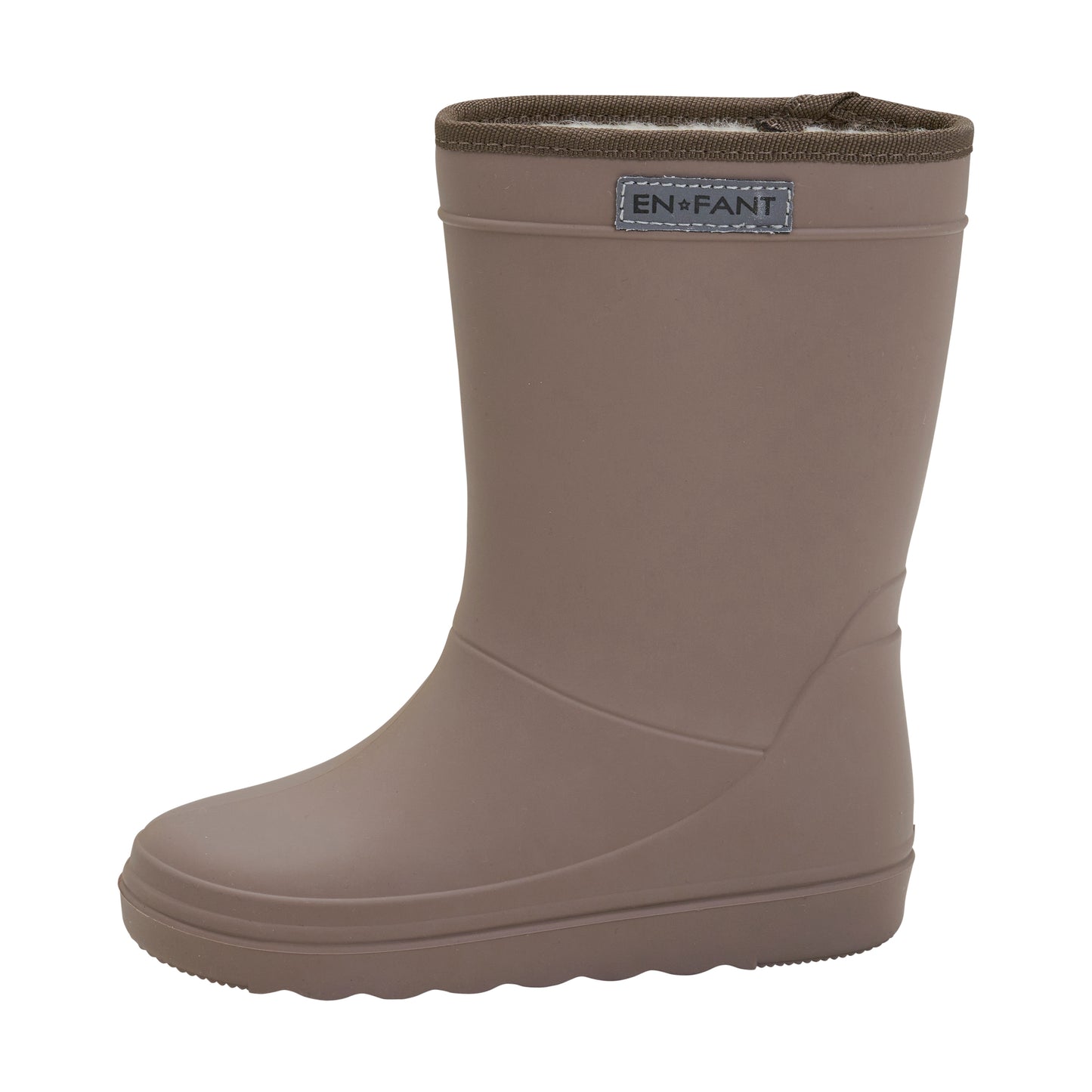 En Fant gefütterte Gummistiefel