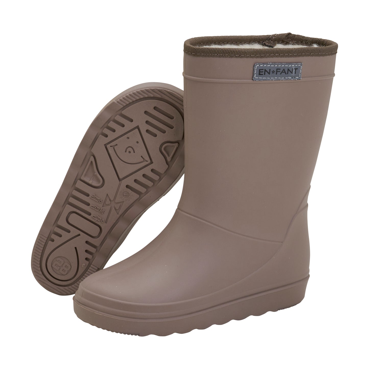 En Fant gefütterte Gummistiefel