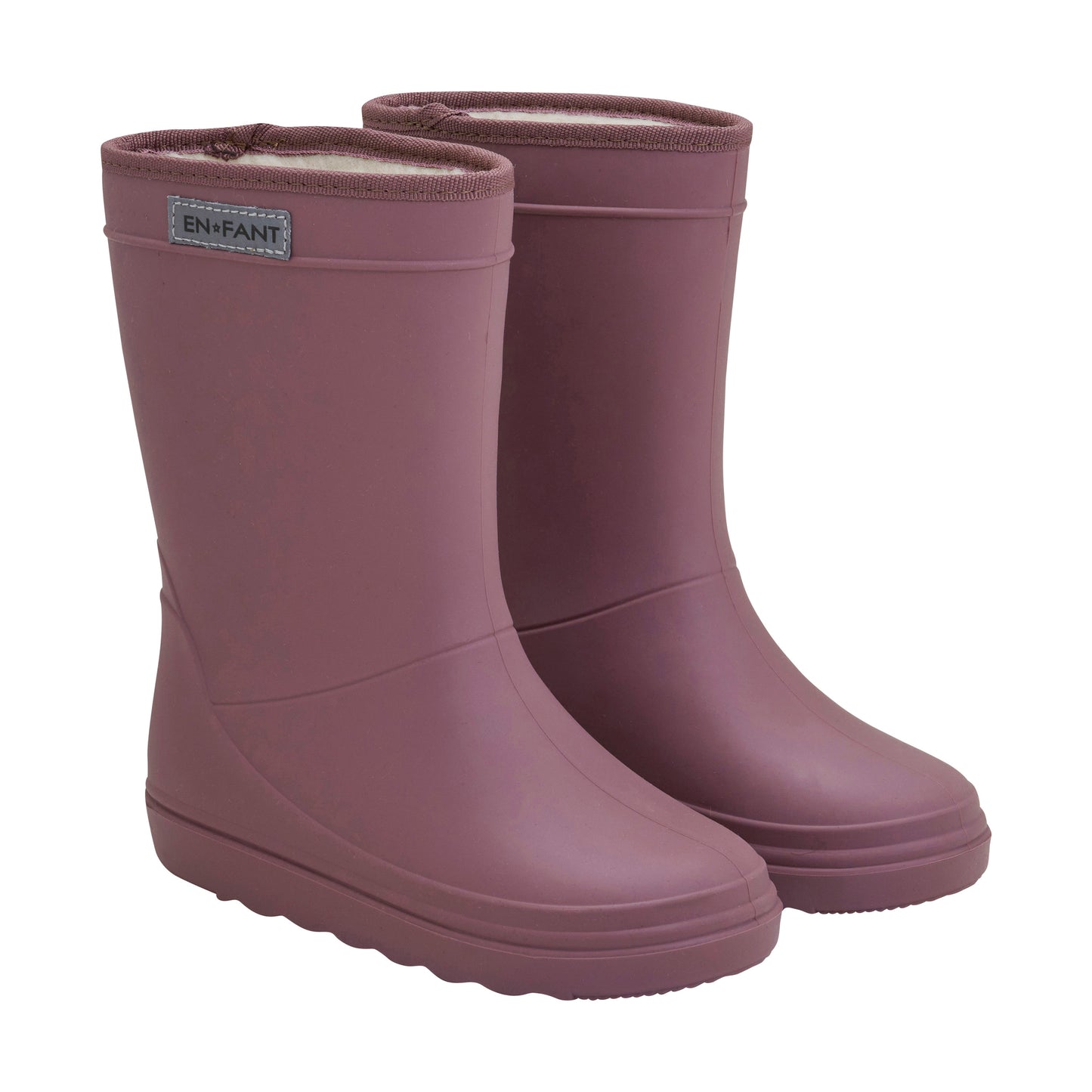 En Fant gefütterte Gummistiefel