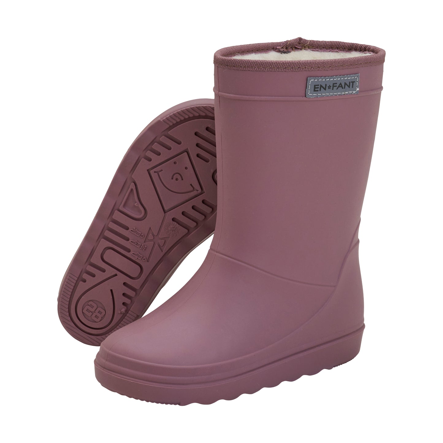 En Fant gefütterte Gummistiefel