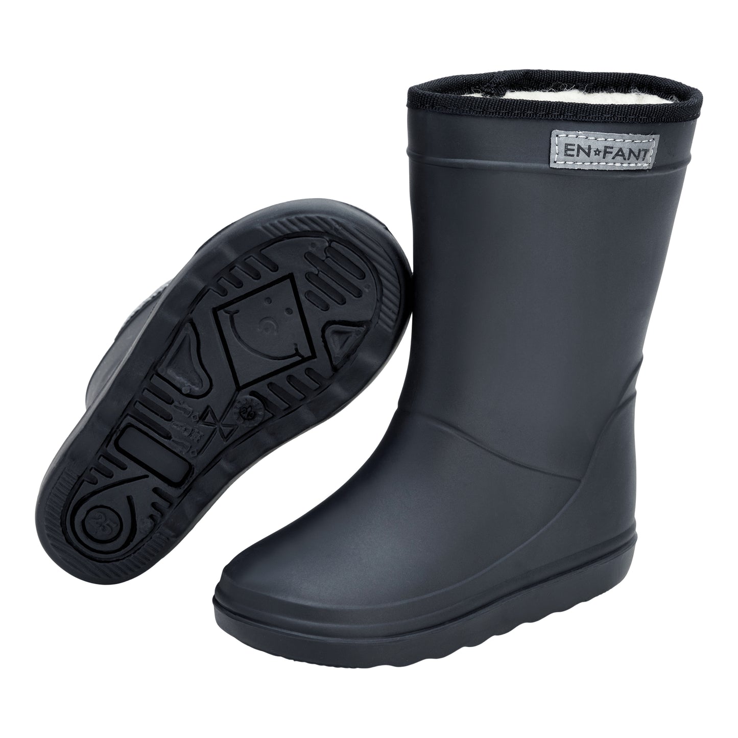 En Fant gefütterte Gummistiefel