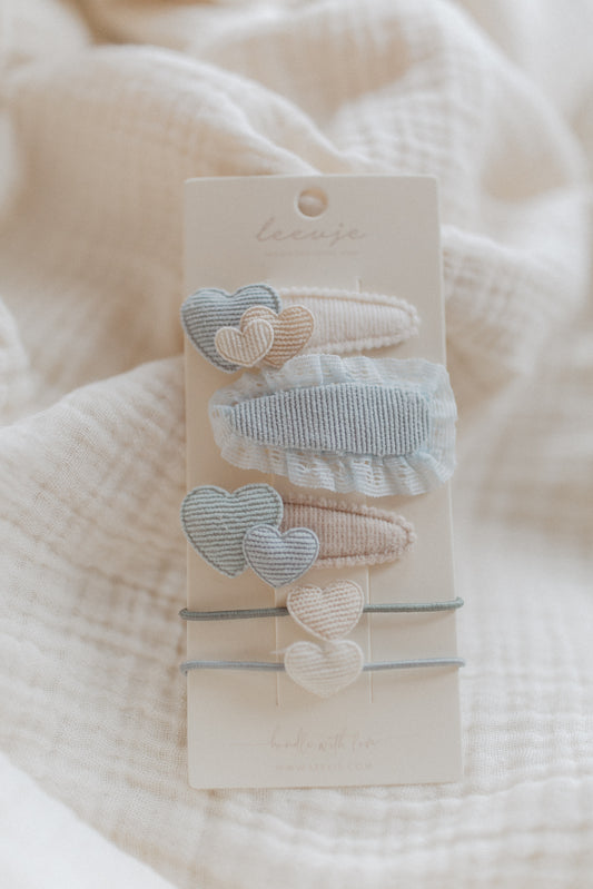 Leevje Haarspangen Blue broderie anglaise hearts mix