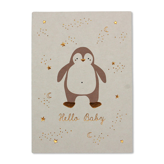 Ava & Yves Postkarte Pinguin "Hallo Baby" Rosé