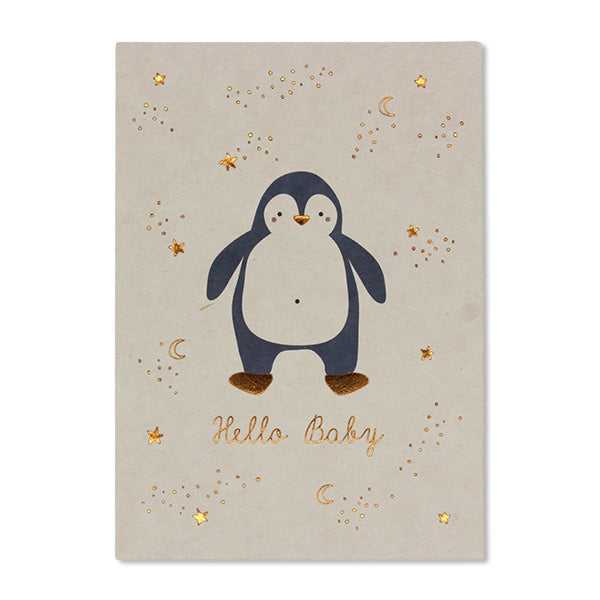 Ava & Yves Postkarte Pinguin "Hallo Baby" Blau