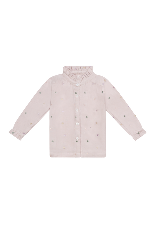 Leevje Flanellbluse Herzchen-Stickerei