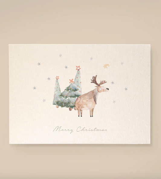 Leevje Karte Rentier mit Bäumen „Merry Christmas“