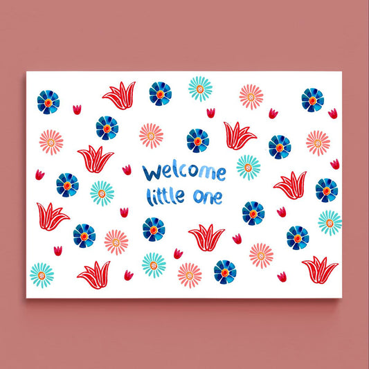 Frau Ottilie Postkarte- "Welcome little one" mit Blumen