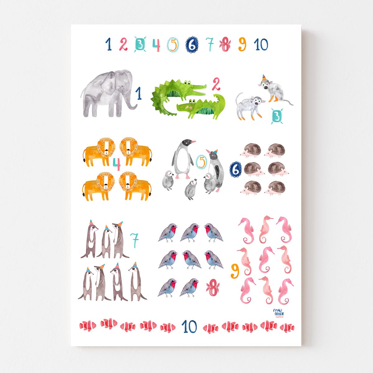 Frau Ottilie Zahlenposter "Tiere"- A3
