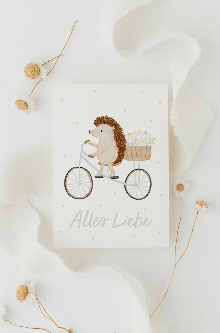 Hej Hanni Postkarte „Alles Liebe-Igel"