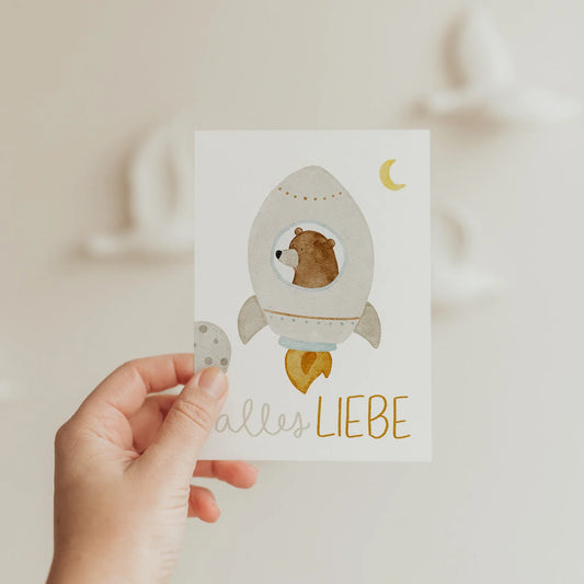 Hej Hanni Postkarte „Alles Liebe-Raketenbär"