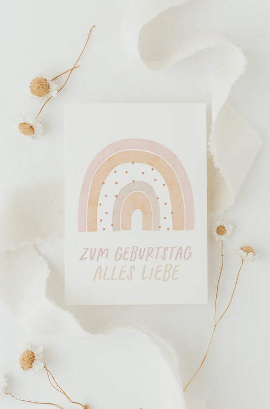 Hej Hanni Postkarte „Regenbogen rosa"