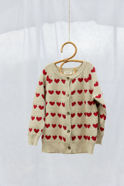 Petit Piao Strickjacke mit Herzmuster