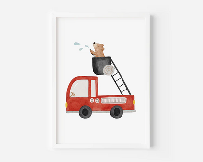 Hej Hanni Poster "Feuerwehr mit kleinem Bären"