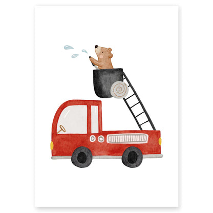 Hej Hanni Poster "Feuerwehr mit kleinem Bären"