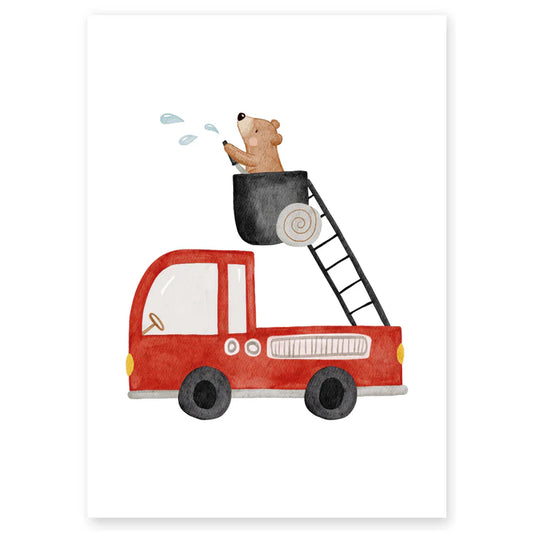 Hej Hanni Poster "Feuerwehr mit kleinem Bären"