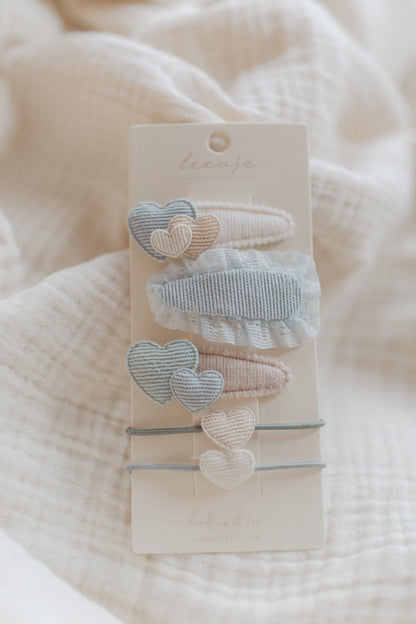 Leevje Haarspangen Blue broderie anglaise hearts mix