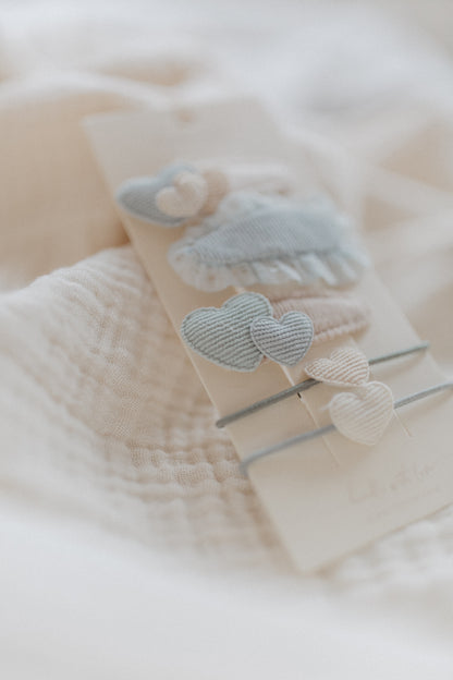 Leevje Haarspangen Blue broderie anglaise hearts mix