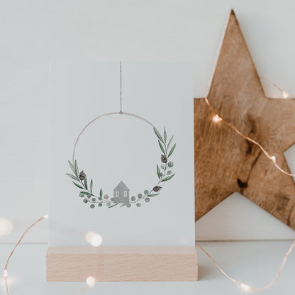 Eulenschnitt Postkarte "Christmas Wreath"