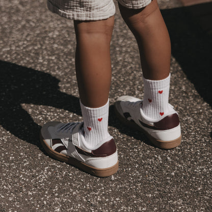 Eulenschnitt Socken Allover Herzen rot