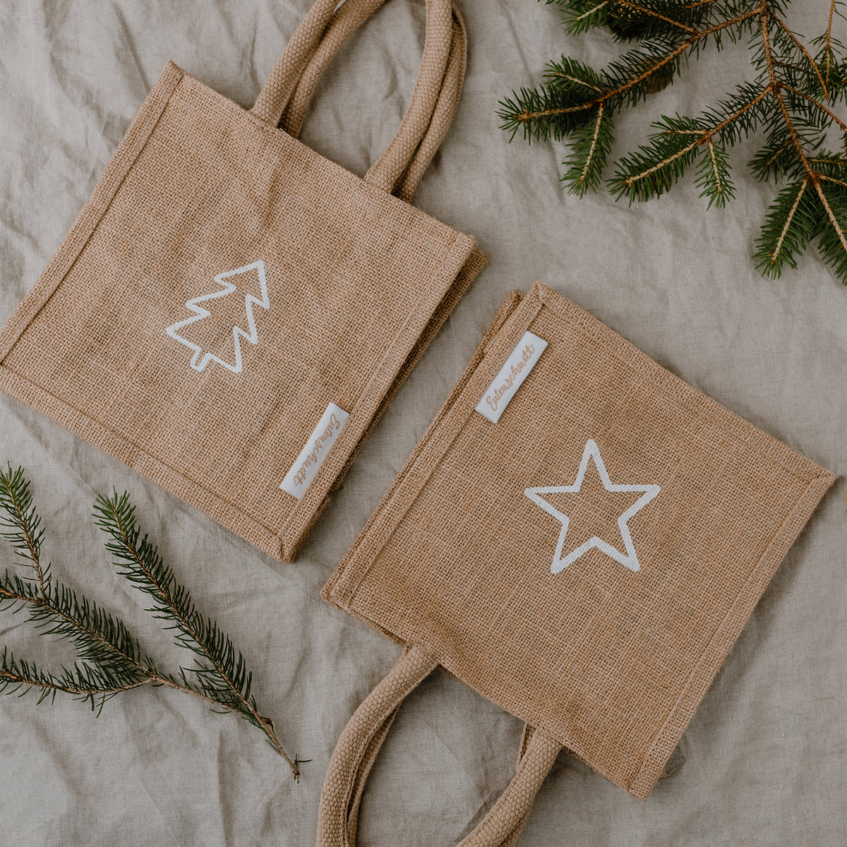 Eulenschnitt Jute Shopper "Sterne & Tanne" 2-er Set
