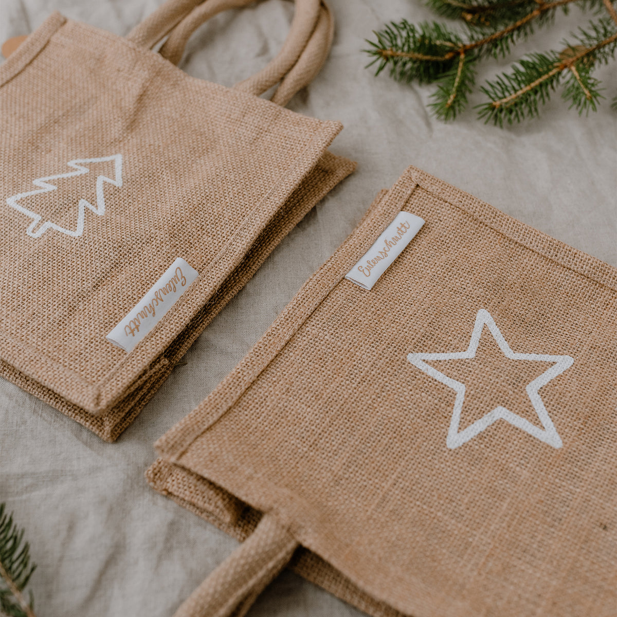 Eulenschnitt Jute Shopper "Sterne & Tanne" 2-er Set