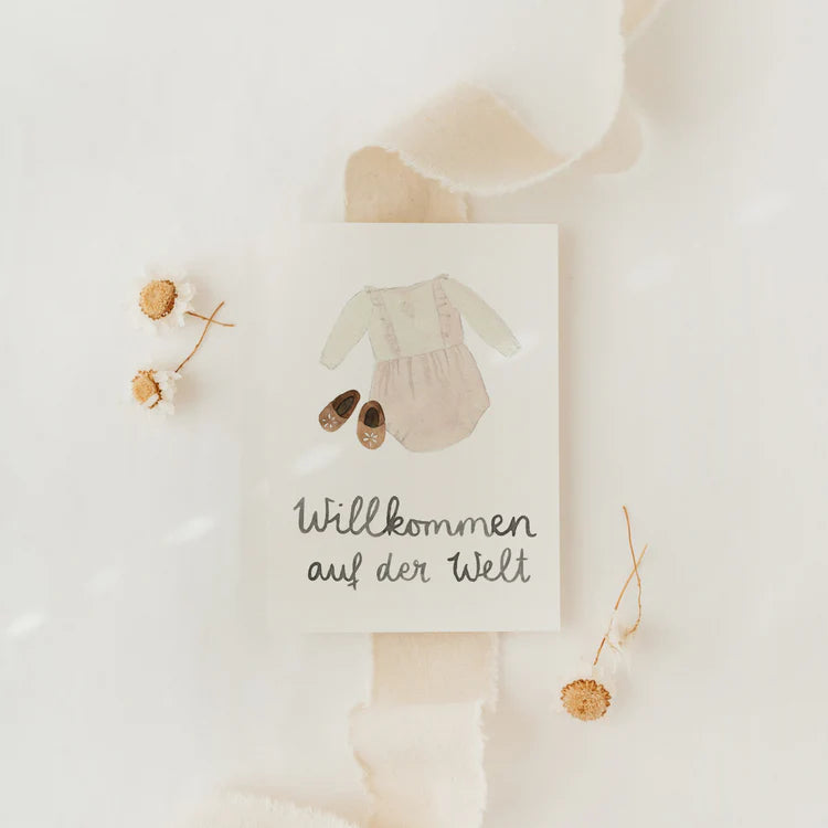 Hej Hanni Postkarte „Willkommen- Rosa"